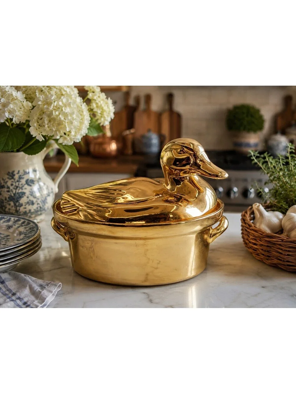 Vintage Hall China Golden Glo 24K Duck Covered Casserole Gump's San Francisco
